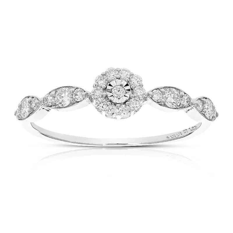 deco morganite ring-1/3 cttw Wedding Engagement Ring for Women, Round Lab Grown Diamond Ring in 14K White Gold, Prong Setting