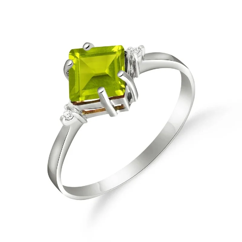 sturdy gemstone ring-1.77 Carat 14K Solid Gold Square Shape Green Peridot Diamond Ring