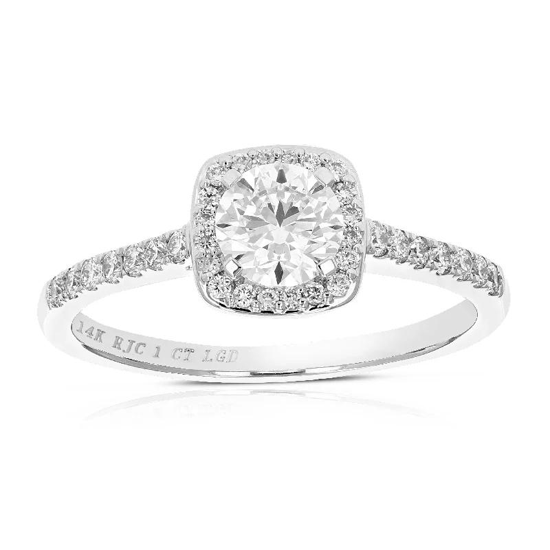 drifter chic ring-1 cttw Wedding Engagement Ring for Women, Round Lab Grown Diamond Ring in 14K White Gold, Prong Setting