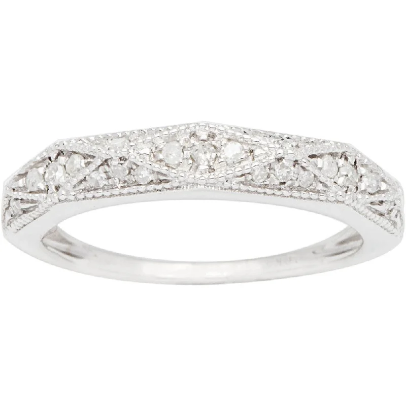 sprig promise ring-10k White Gold 1/3ct White Diamond Pave Milgrain Band