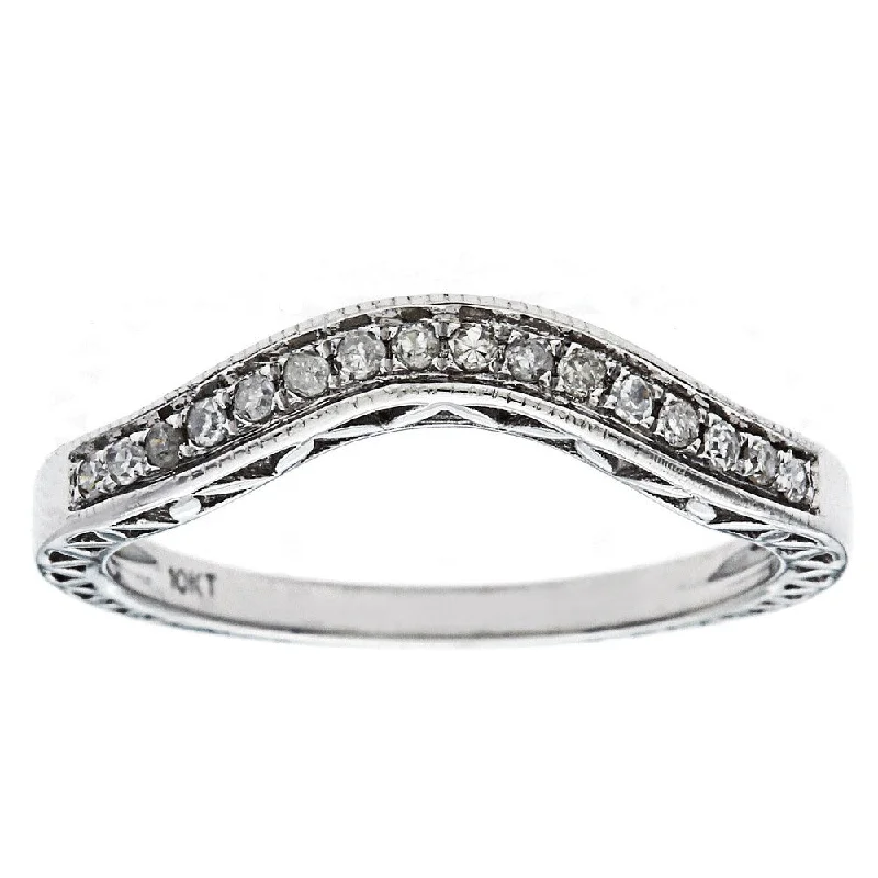 distressed gold ring-10k White Gold 1/6ct Curved Vintage Style Diamond Band (G-H, I1-I2)