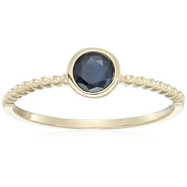 topaz band ring-10k Yellow Gold Blue Sapphire Beaded Shank Stackable Ring, Size 7