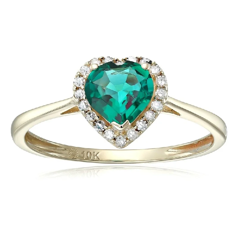 retro garnet ring-10k Yellow Gold Created Emerald & Diamond Solitaire Ring, Size 7 - Green