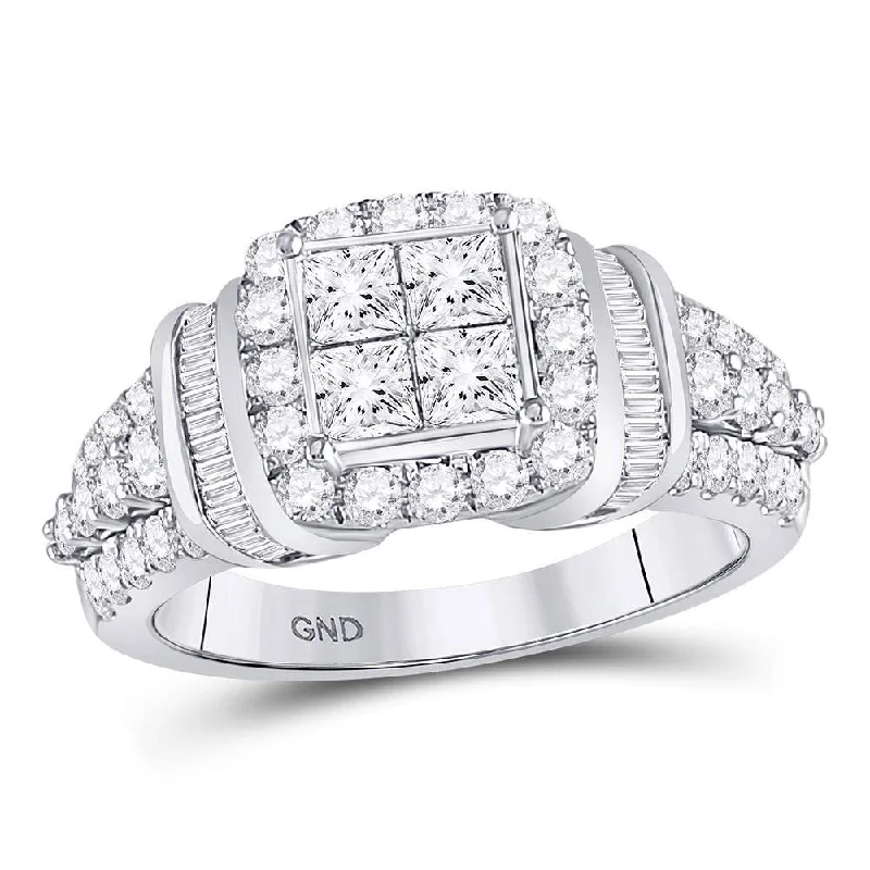 extravagant silver ring-10kt White Gold Womens Princess Diamond Square Frame Cluster Ring 1-3/4 Cttw