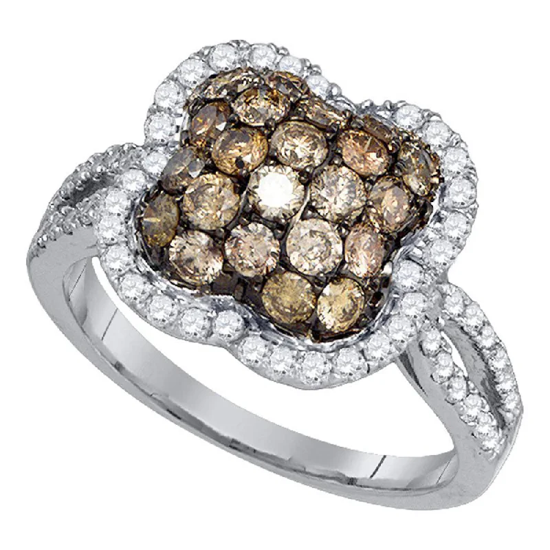 adaptable gold ring-10kt White Gold Womens Round Brown Diamond Cluster Ring 1-5/8 Cttw