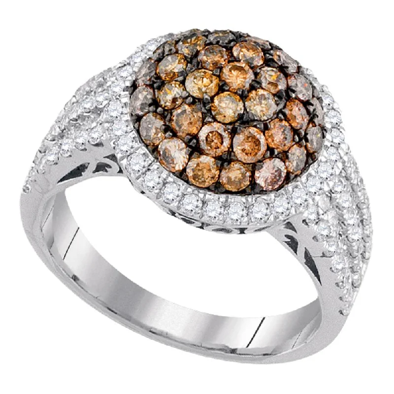 ripple promise ring-10kt White Gold Womens Round Brown Diamond Cluster Ring 2 Cttw