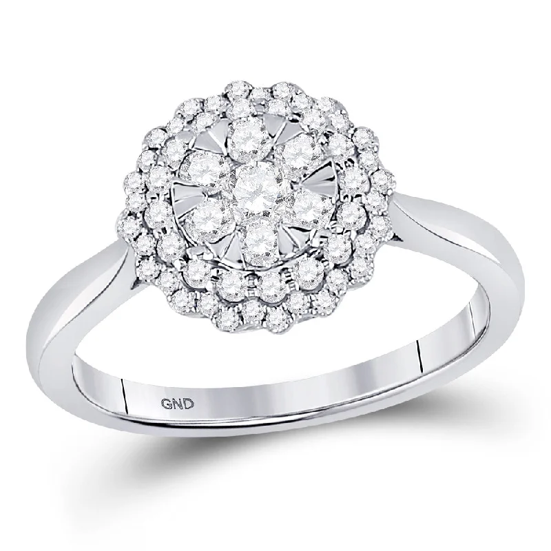 slender eternity ring-10kt White Gold Womens Round Diamond Halo Flower Cluster Ring 1/2 Cttw