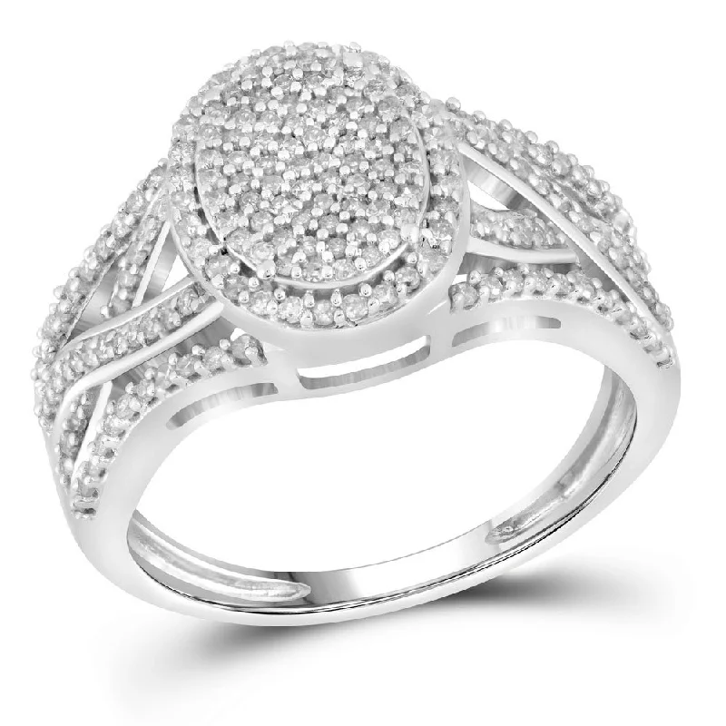 slender diamond ring-10kt White Gold Womens Round Diamond Oval Cluster Twist Ring 1/2 Cttw