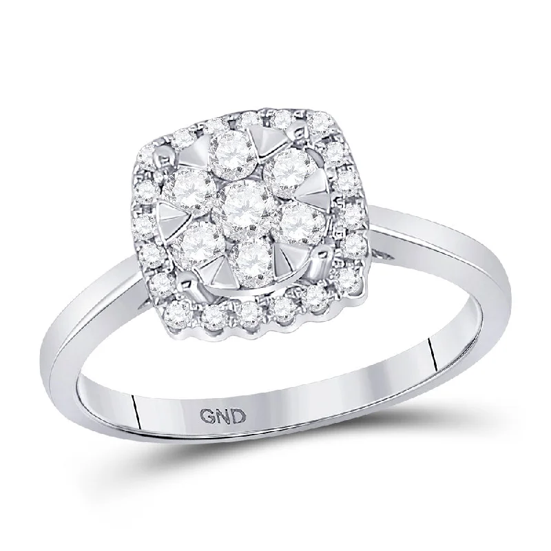 floral-inspired band ring-10kt White Gold Womens Round Diamond Right-Hand Cluster Ring 1/2 Cttw