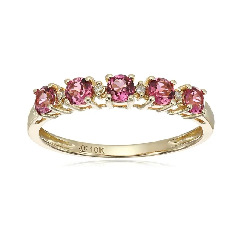 floral-inspired band ring-10kt Yellow Gold Pink Tourmaline & Diamond Accent Stack Ring Size - 7