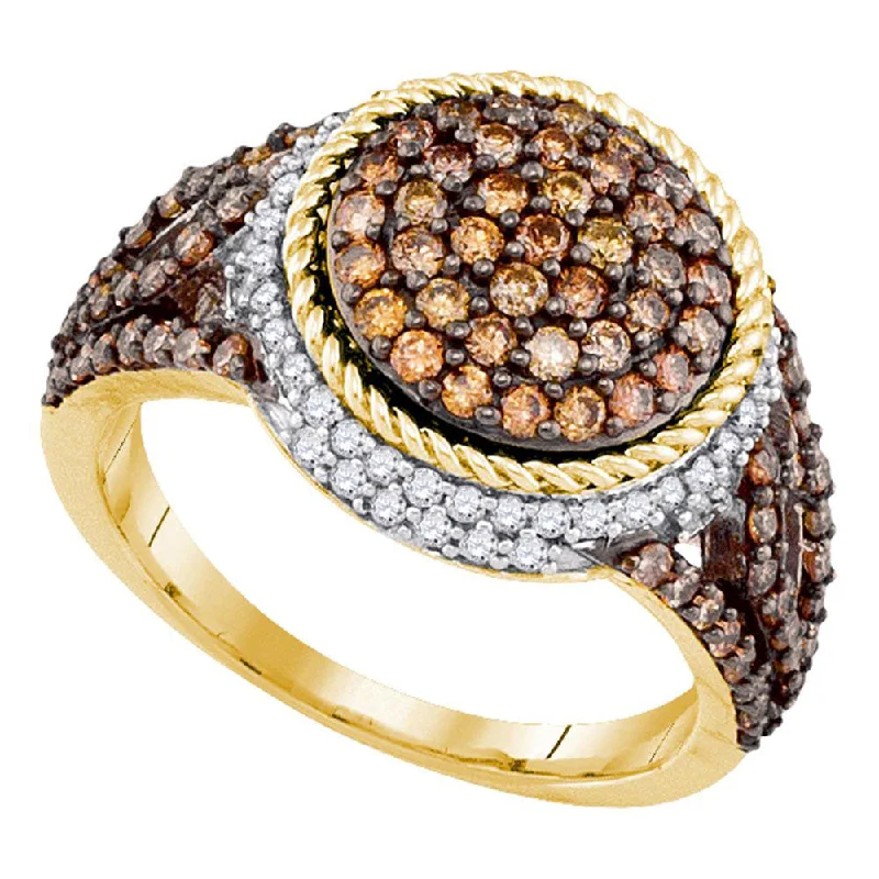 distressed statement ring-10kt Yellow Gold Womens Round Brown Diamond Cluster Ring 1-1/5 Cttw