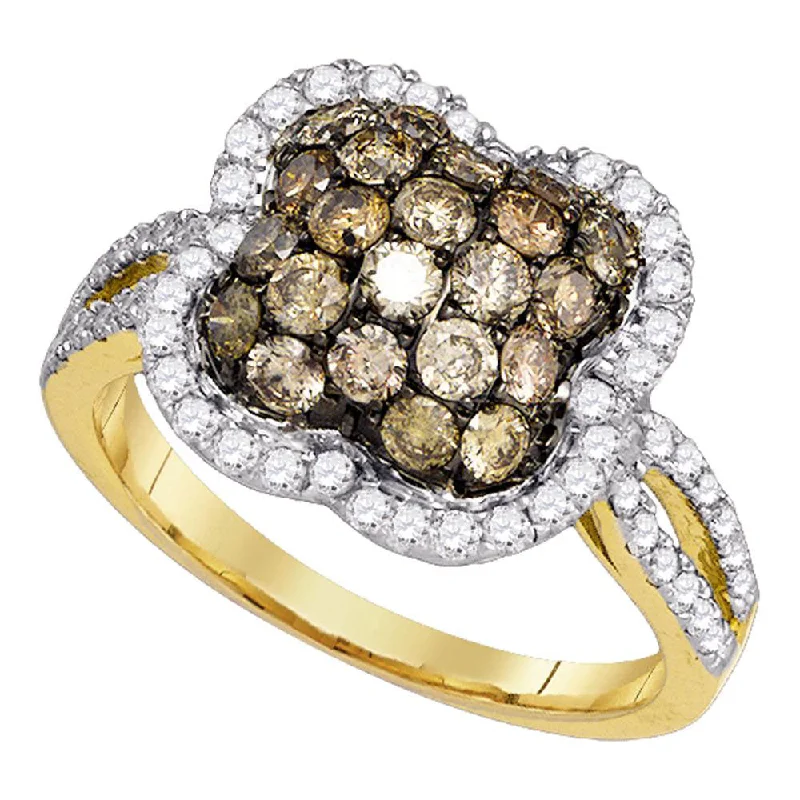 tech night ring-10kt Yellow Gold Womens Round Brown Diamond Cluster Ring 1-5/8 Cttw