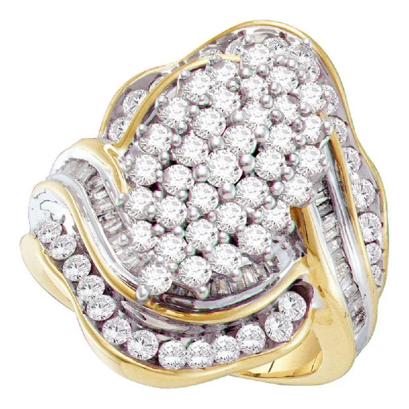 retro pearl ring-10kt Yellow Gold Womens Round Diamond Oval Cluster Ring 2 Cttw