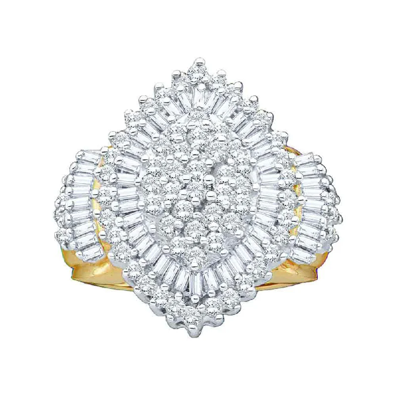 sturdy statement ring-10kt Yellow Gold Womens Round Diamond Oval Cluster Ring 2 Cttw