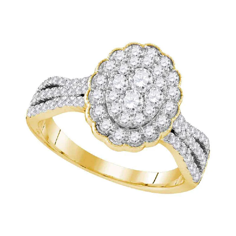 distressed silver band ring-10kt Yellow Gold Womens Round Diamond Oval Flower Cluster Ring 1 Cttw