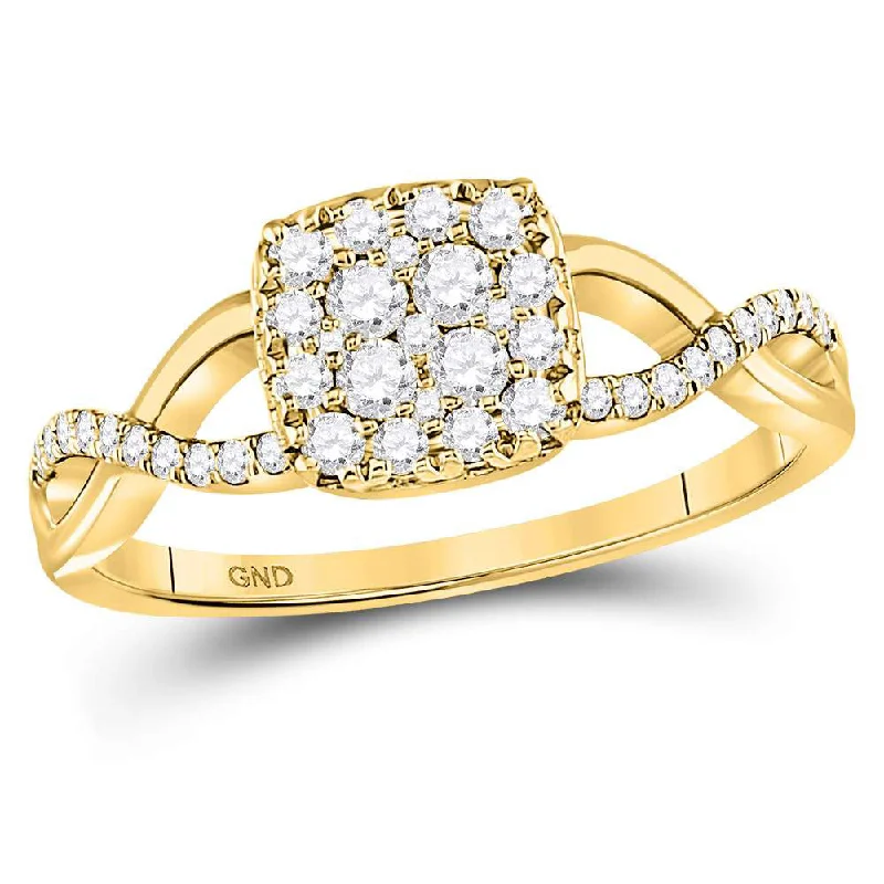 sculpted diamond ring-10kt Yellow Gold Womens Round Diamond Square Cluster Twist Ring 1/2 Cttw