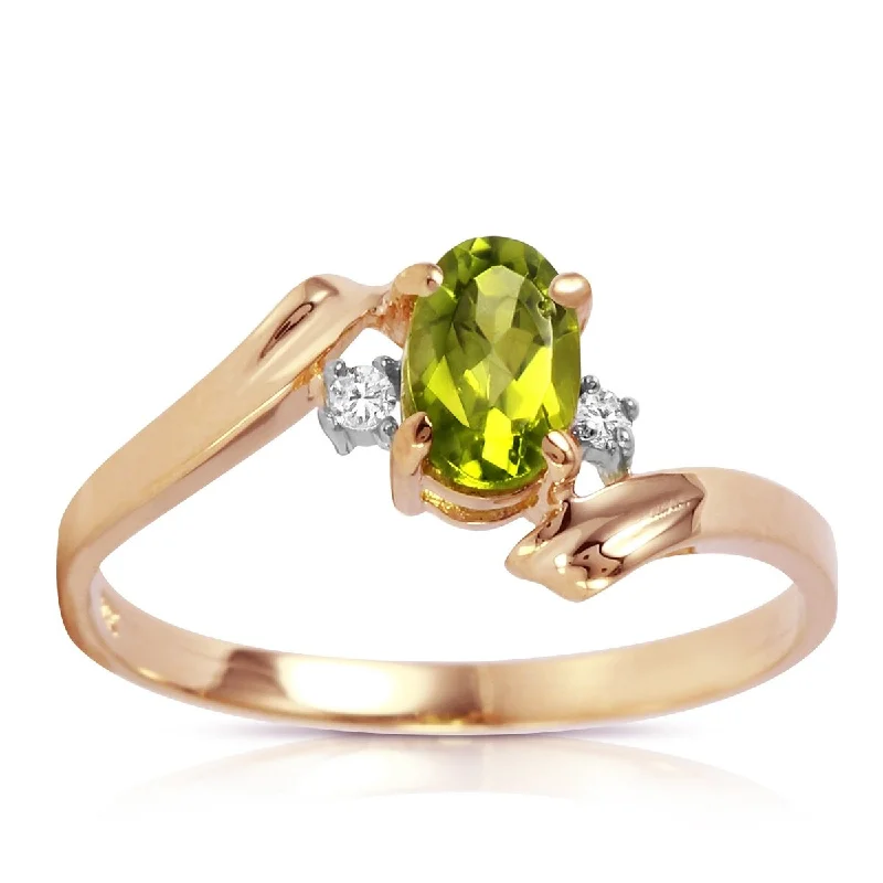 sprig leaf ring-14k Gold 0.46 Carat Oval Cut Natural Diamond Peridot Gemstone Ring