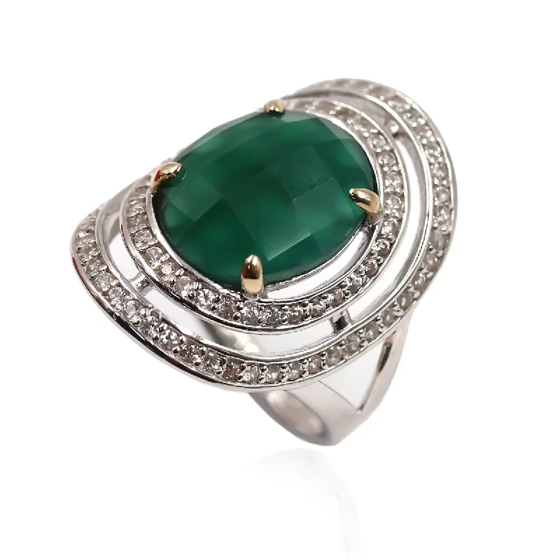 rose gold spiral ring-14k Gold and Sterling Silver Green Agate and Zircon Ring