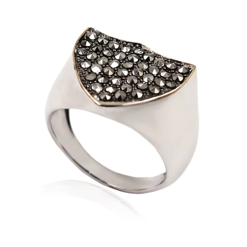 sprig chiseled ring-14k Gold and Sterling Silver Marcasite Ring