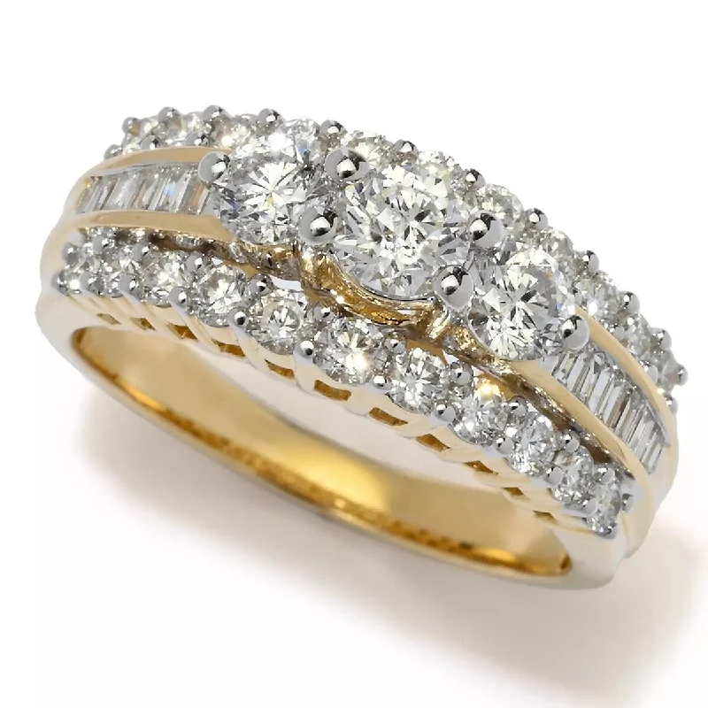 drifter moon ring-14K Gold Polished 1.50ctw Round & Baguette Diamond Ring - Size 7