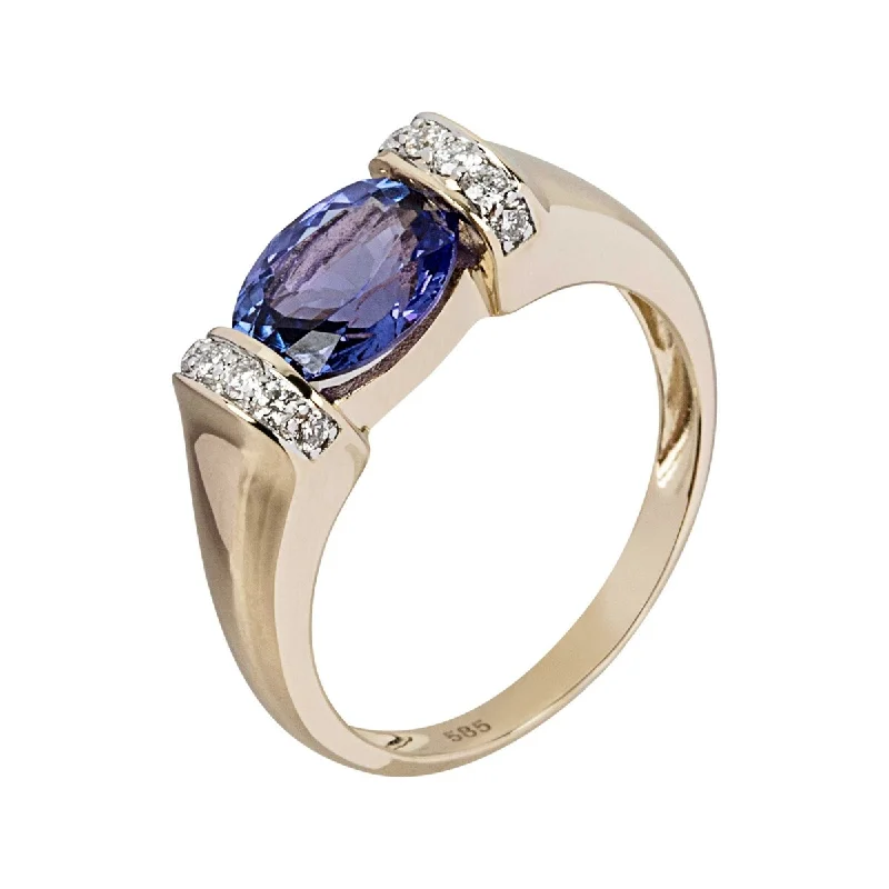 floral-inspired band ring-14K Gold Tanzanite and Diamond Ring