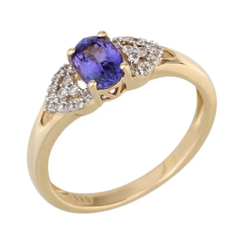 aquamarine halo ring-14K Gold Tanzanite and White Natural Zircon Ring