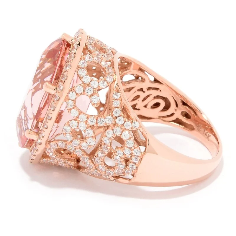 drifter turquoise ring-14K Rose Gold 13.31ctw Oval Morganite & White Zircon Ring