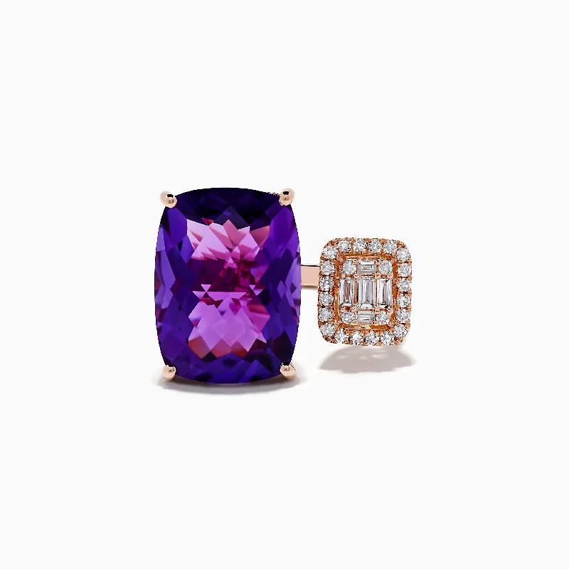 tech gold ring-14K Rose Gold Amethyst and Diamond Ring