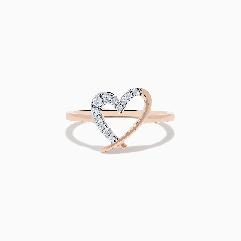 tech angular ring-14K Rose Gold Diamond Open Heart Ring