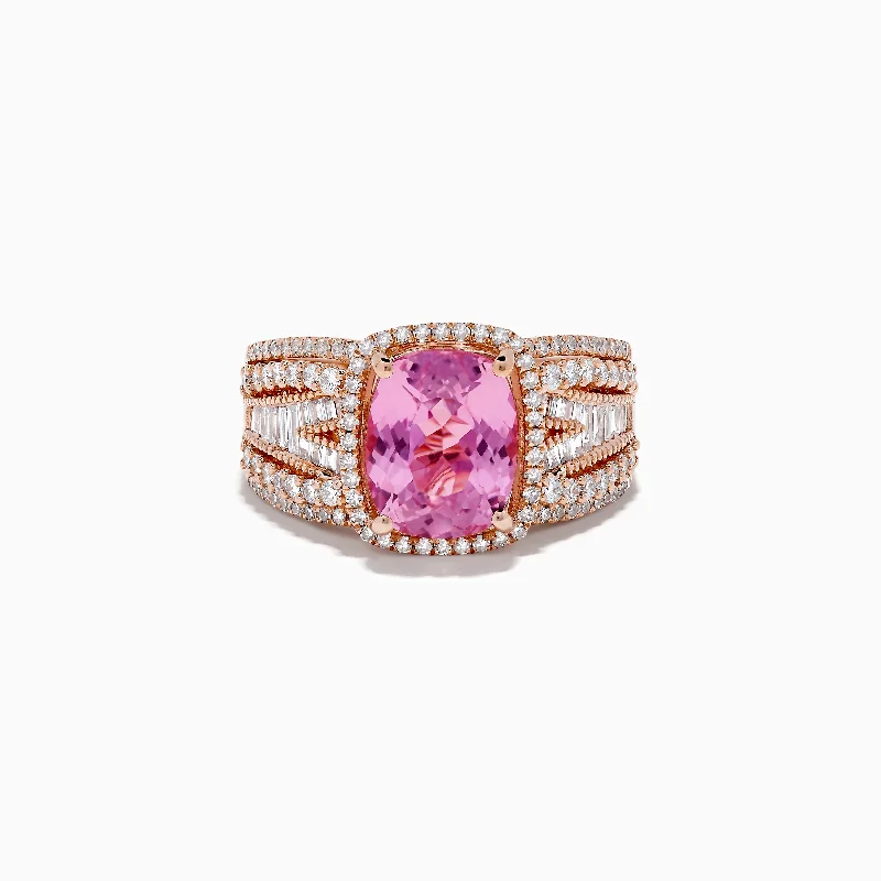 rose gold interlocked ring-14K Rose Gold Kunzite and Diamond Ring