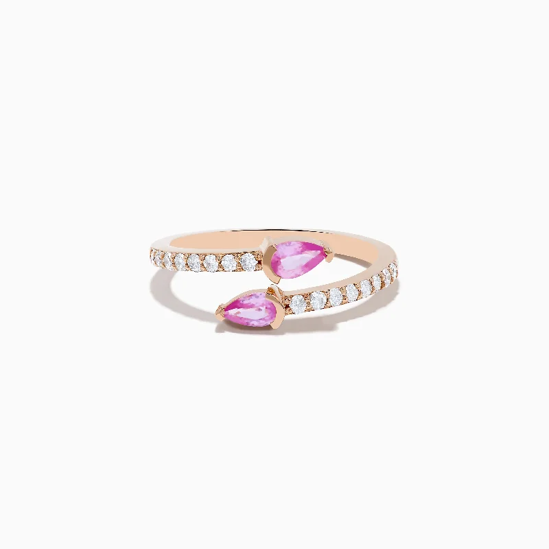 trillion cut diamond ring-14K Rose Gold Pink Sapphire and Diamond Bypass Ring