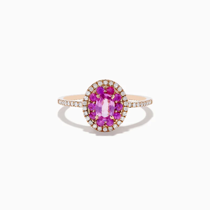 morganite silver ring-14K Rose Gold Pink Sapphire and Diamond Ring