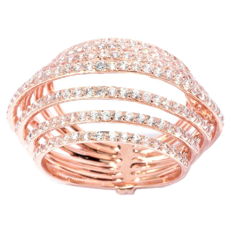 slender stacking ring-14k Rose Gold White Zircon Tiered Seven-row Ring