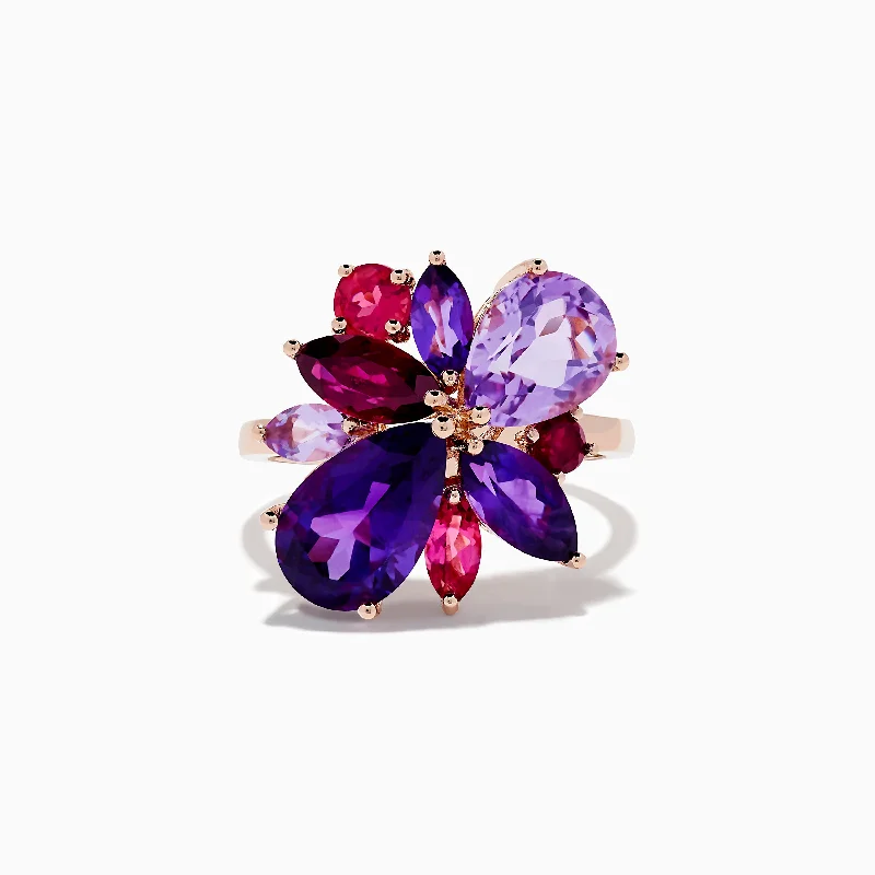 sprig leaf ring-14K Rose Purple and Pink Amethyst, Rhodolite, and Pink Tourmaline Ring