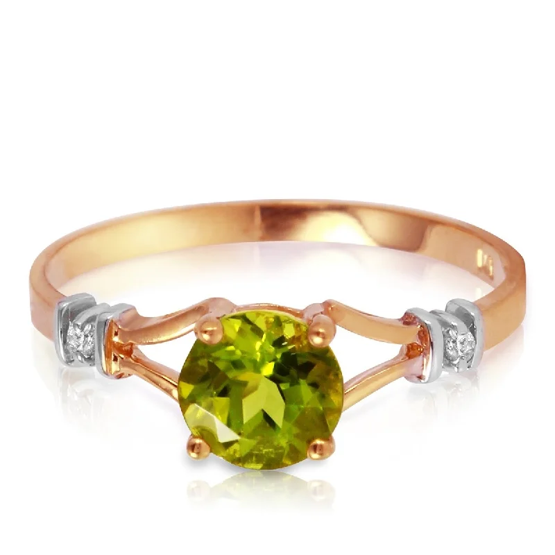 interlocked promise ring-14K Solid Gold 0.87 Carat Diamond Ring w/ Round Green Peridot Gemstone