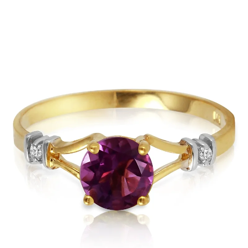 floral-inspired band ring-14K Solid Gold 0.92 Carat Diamond Ring w/ Round Cut Amethyst Gemstone