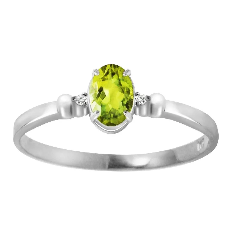 adaptable silver ring-14k Solid Gold Green Peridot Gemstone Ring w/ Diamond Accents 0.46 ct