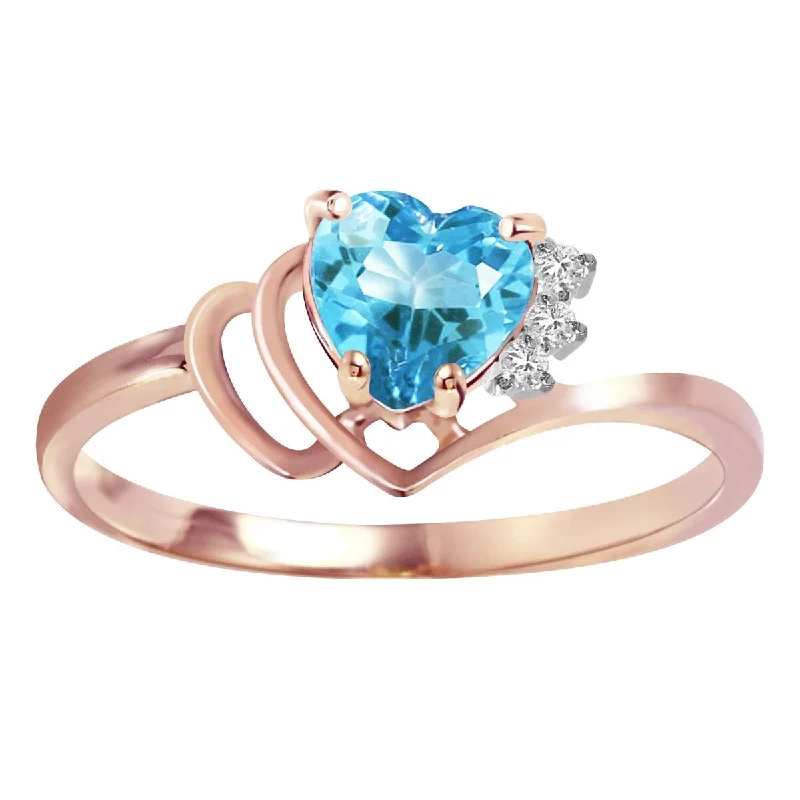 chiseled wedding ring-14K Solid Gold Heart Shape Blue Topaz Diamond Ring 0.97 Carat