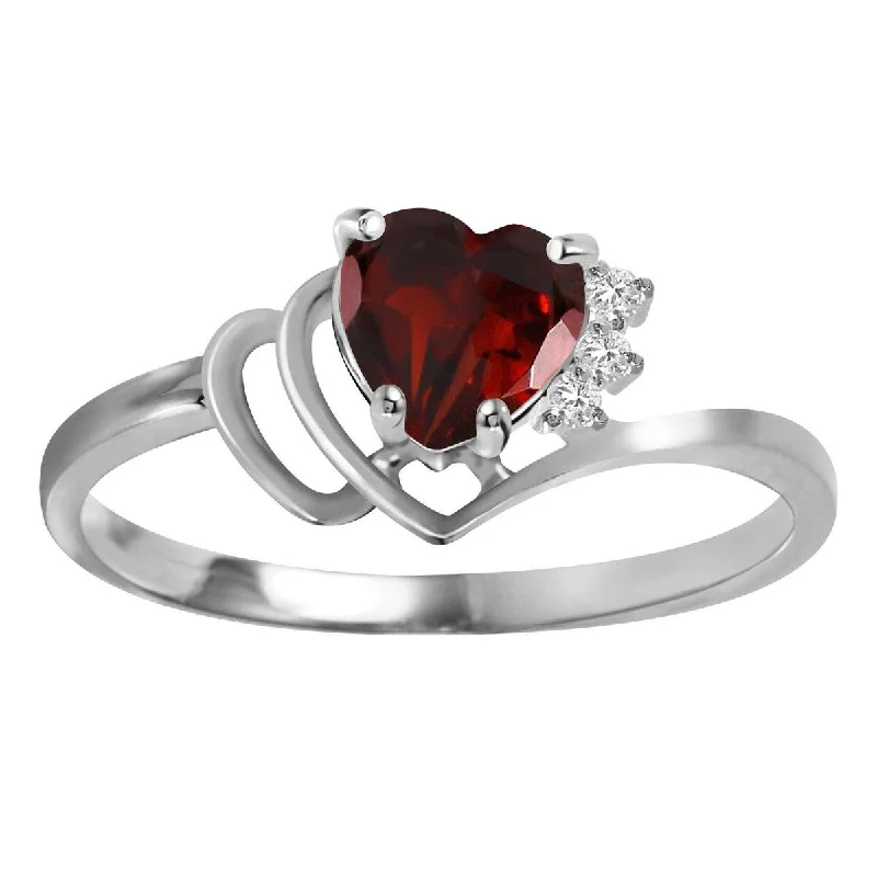 drifter stacking ring-14k Solid Gold Natural Garnet Diamond Ring 0.97 Carat Heart Shape