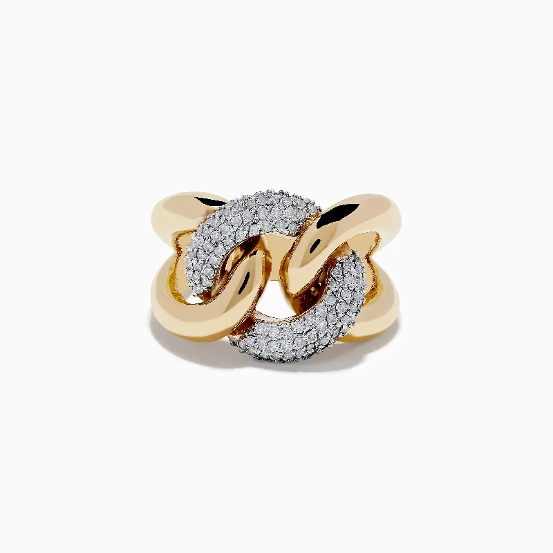 interlocked knot ring-Duo 14K White and Yellow Gold Pave Diamond Chain Link Ring