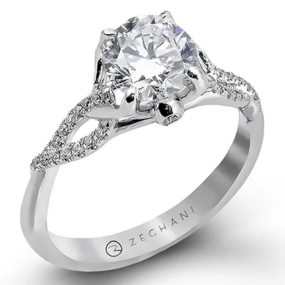 interlocked promise ring-Zeghani 14K White Gold .08ctw Diamond Engagement Ring Semi-Mount (93053)