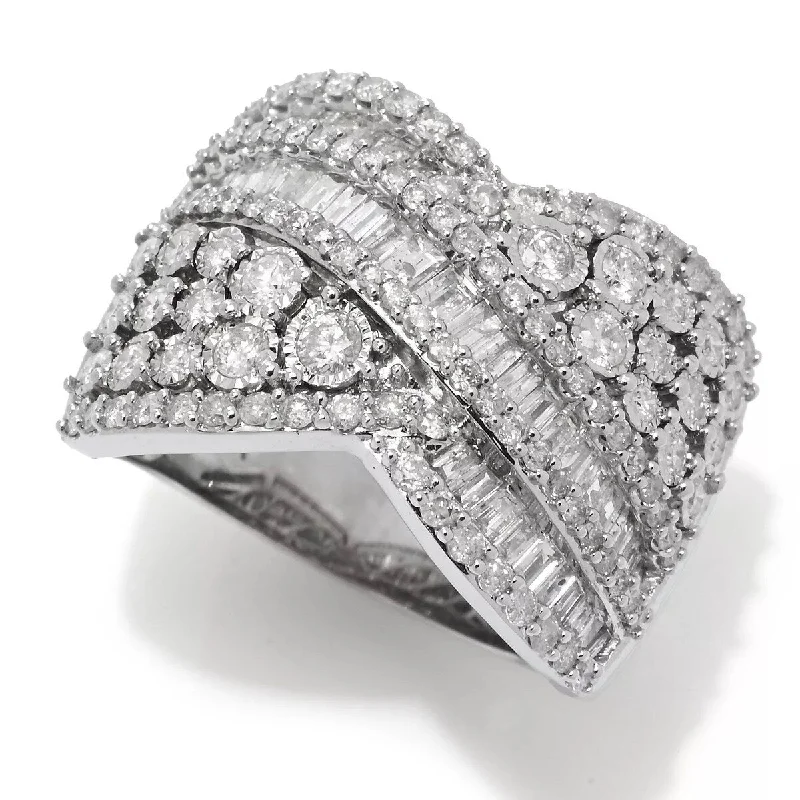 floral-inspired band ring-14K White Gold 1.63ctw Tapered Baguette & Round Diamond Ring - 7