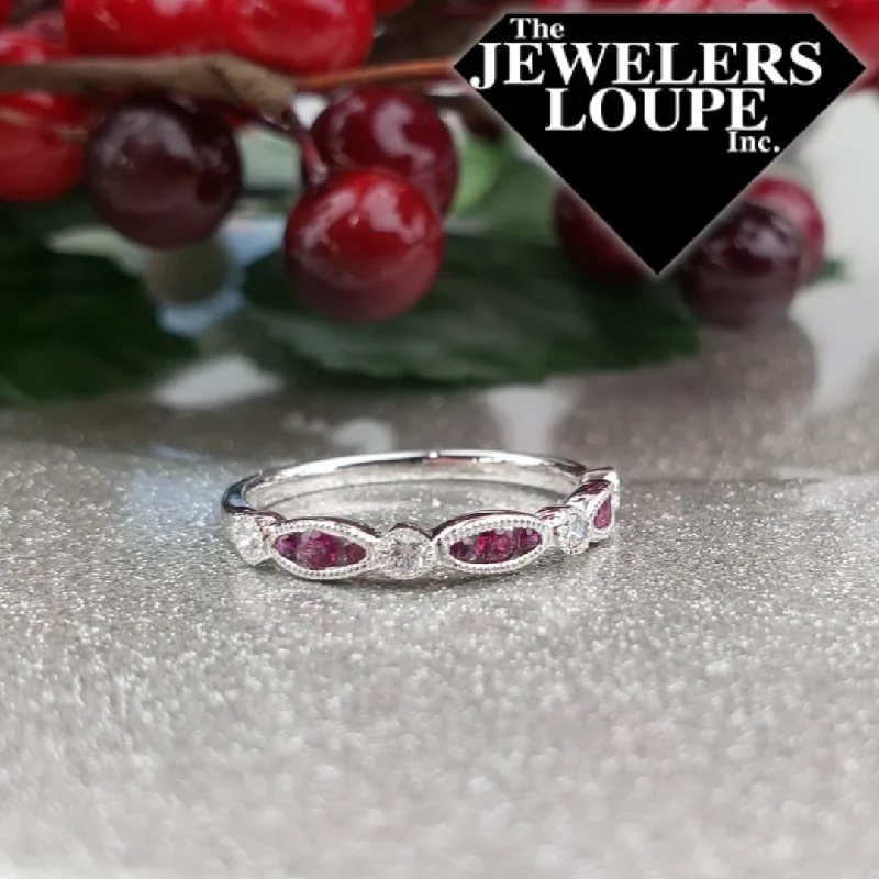 interlocked gold ring-14K White Gold .10ctw Diamond and .28ctw Ruby Band (95455)