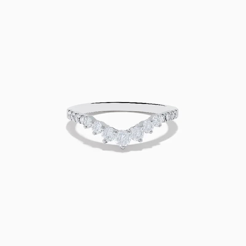 tech matte ring-14K White Gold Diamond Contoured Stacking Band 0.49 TCW