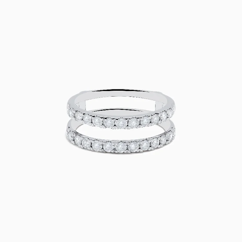 floral-themed ring-14K White Gold Double Band Diamond Ring 0.97 TCW