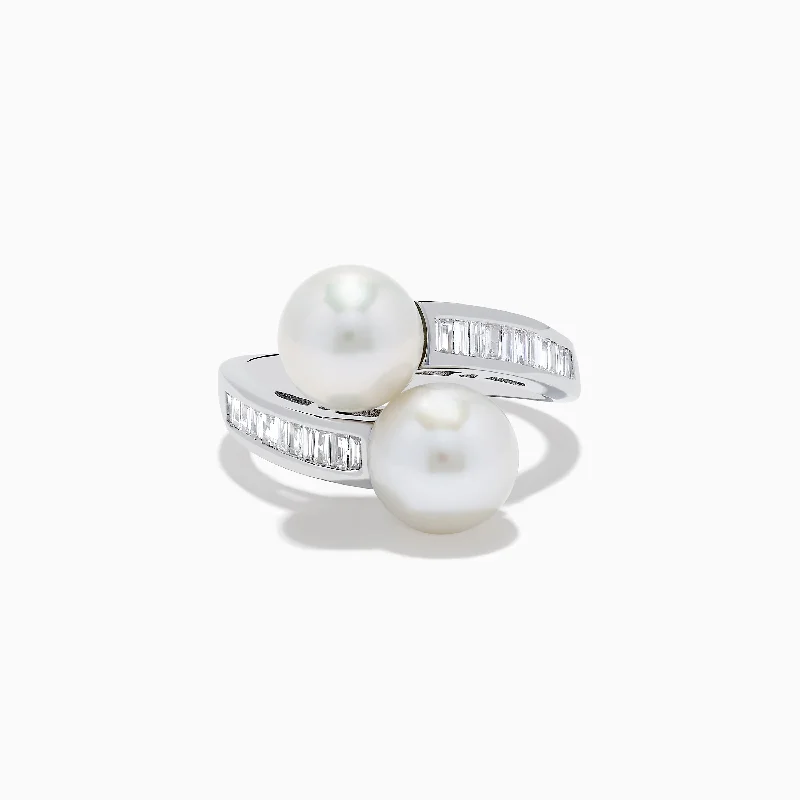 distressed silver band ring-14K White Gold Fresh Water Pearl and Diamond Ring