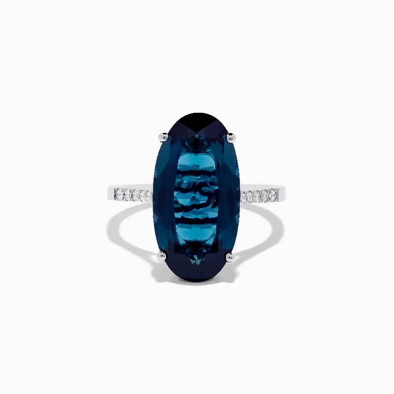 deco amber ring-14K White Gold London Blue Topaz and Diamond Ring