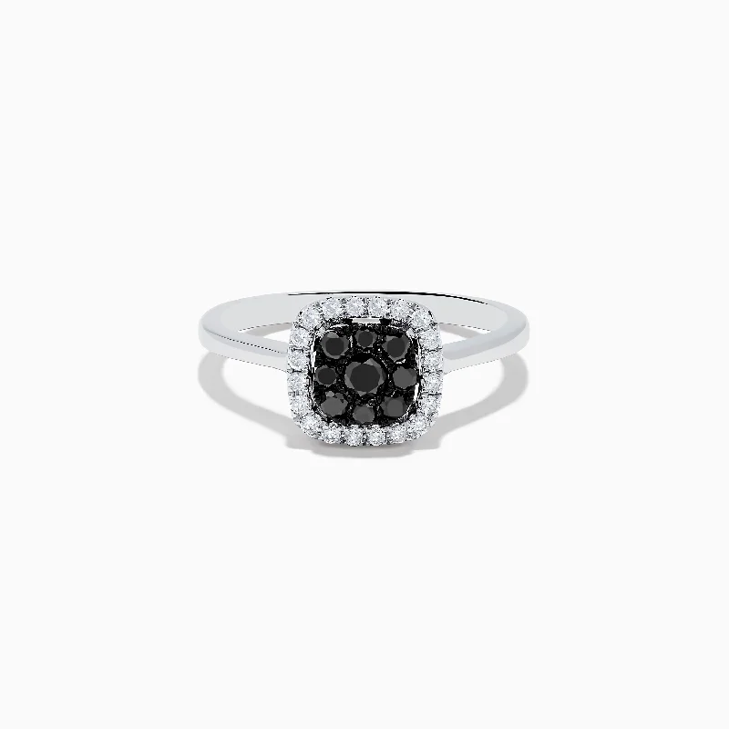 engraved name ring-14K White Gold White and Black Diamond Ring