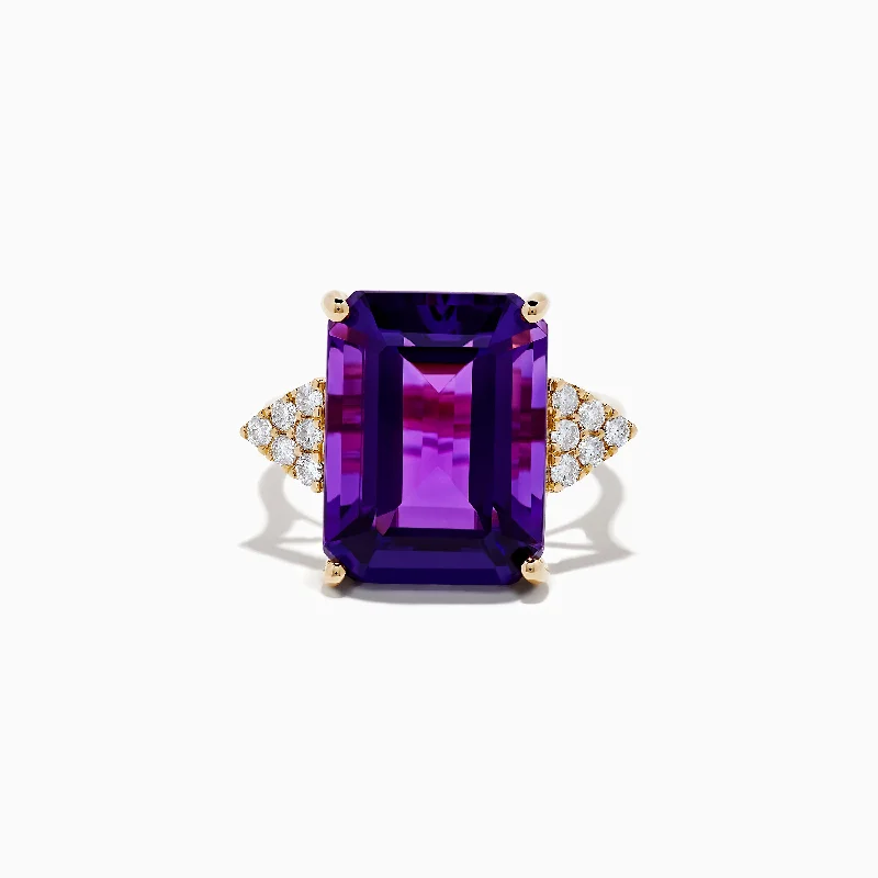 adaptable promise ring-14K Yellow Gold Amethyst and Diamond Ring