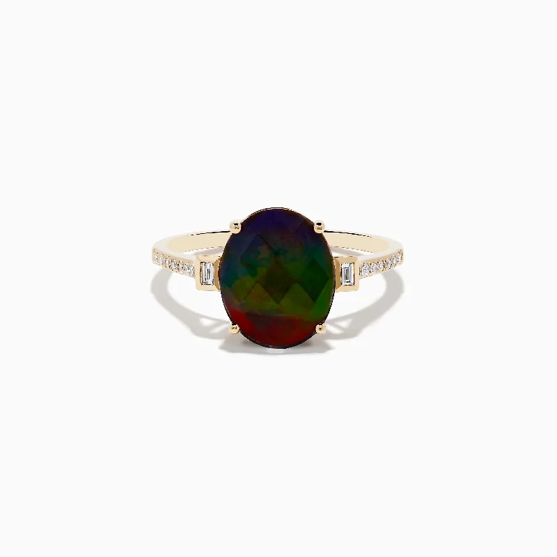 tech sleek ring-14K Yellow Gold Ammolite and Diamond Ring